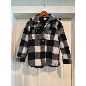 Wonder Nation Girl's Plaid Sherpa Jacket Black White Sz Large (10-12) Plus